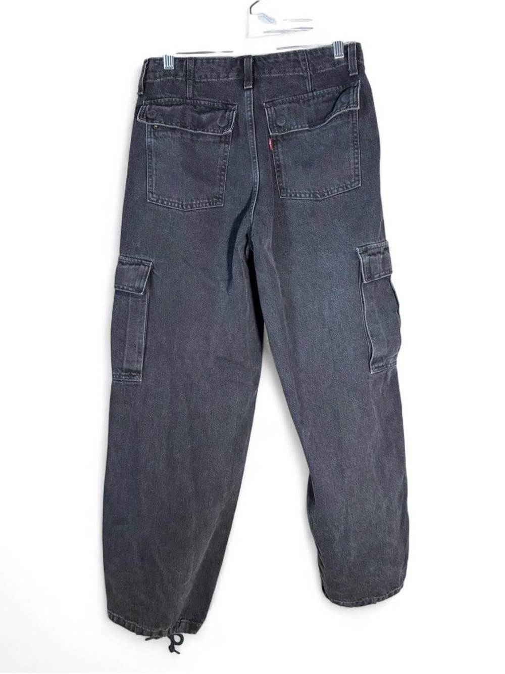 Levi’s 94 Baggy Black Wide Leg Drawstring Hem Cargo Jeans size 27 - Picture 3 of 7